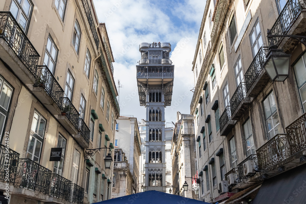 Old historical sightseeing lift in the center of Lisbon, Portugal