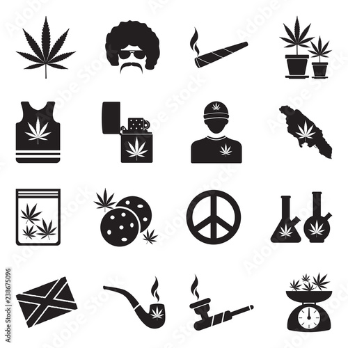 Marijuana Icons. Black Flat Design. Vector Illustration. 