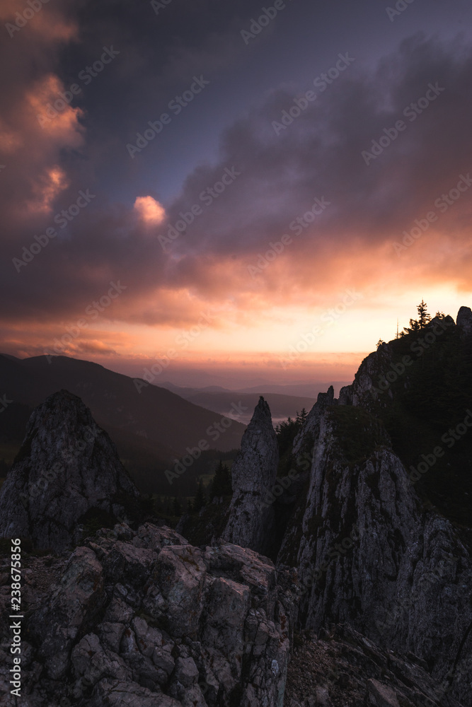 Scenic sunrise in the Hasmas Mountains,Romania
