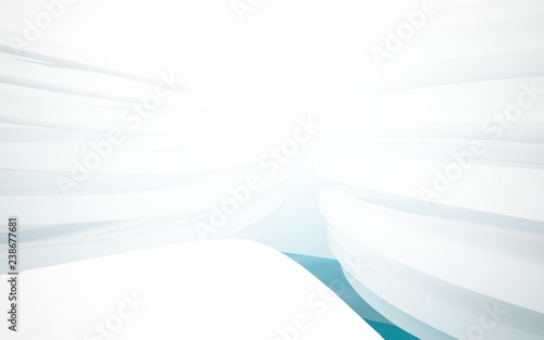 Abstract smooth future interior swimming pool with blue water. Architectural background. 3D illustration and rendering 