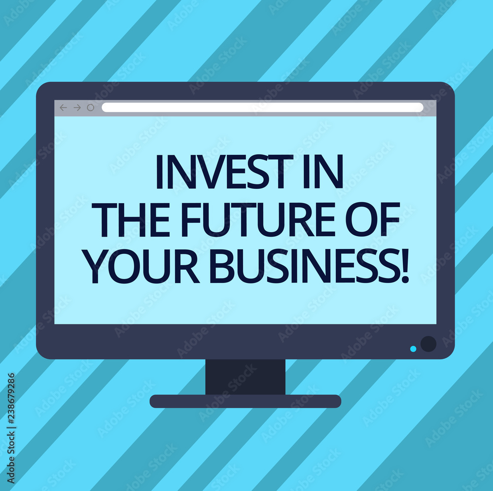 Text sign showing Invest In The Future Of Your Business. Conceptual photo Make investments to improve company Blank Computer Desktop Monitor Color Screen Mounted with Progress Bar Text sign showing Invest In The Future Of Your Business. Conceptual photo Make investments to improve company Blank Computer Desktop Monitor Color Screen Mounted with Progress Bar