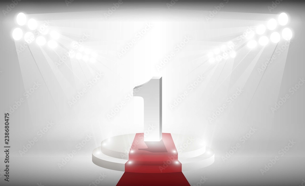 Fototapeta premium Number one on Stage red carpet on white background. Vector illumination