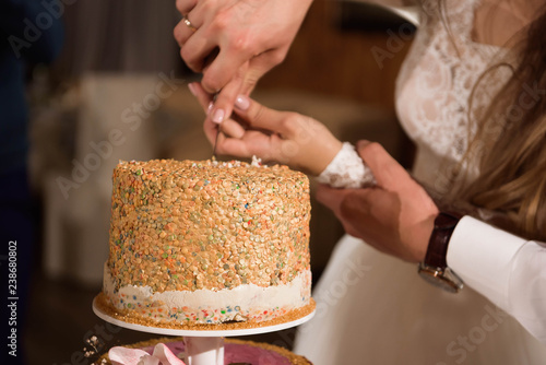 Wedding cake. Delicious sweet holiday buffet with desserts.