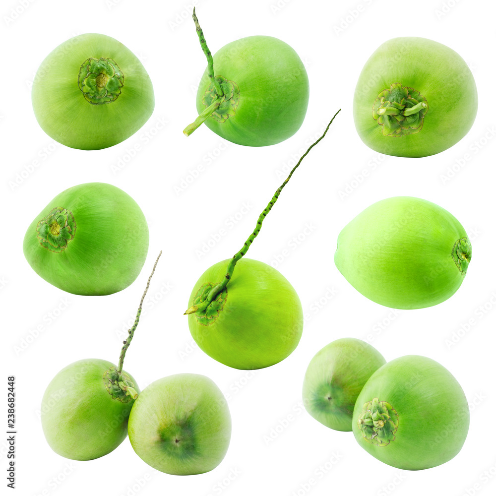 Group of green coconut fruit isolated on white background, Healthy food Group of green coconut fruit isolated on white background, Healthy food