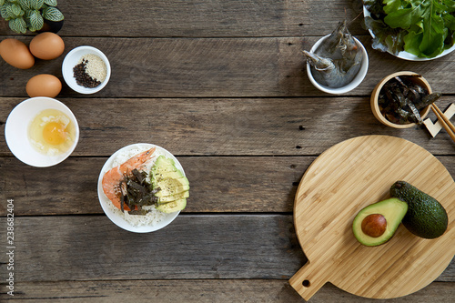 Fototapeta Naklejka Na Ścianę i Meble -  Poke bowl with Avocado Clean Food