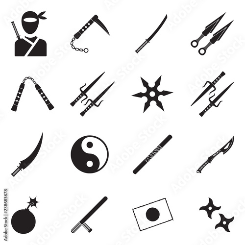 Ninja Icons. Black Flat Design. Vector Illustration.