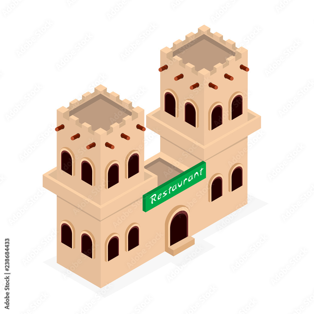 Middle Eastern Traditional Restaurant Illustration Vector Isometric