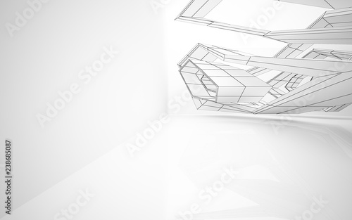 Abstract white interior highlights future. Polygon drawing . Architectural background. 3D illustration and rendering