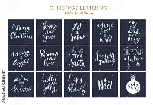 Christmas and New Year Hand drawn vector typography posters set. Conceptual hanwritten festive phrases