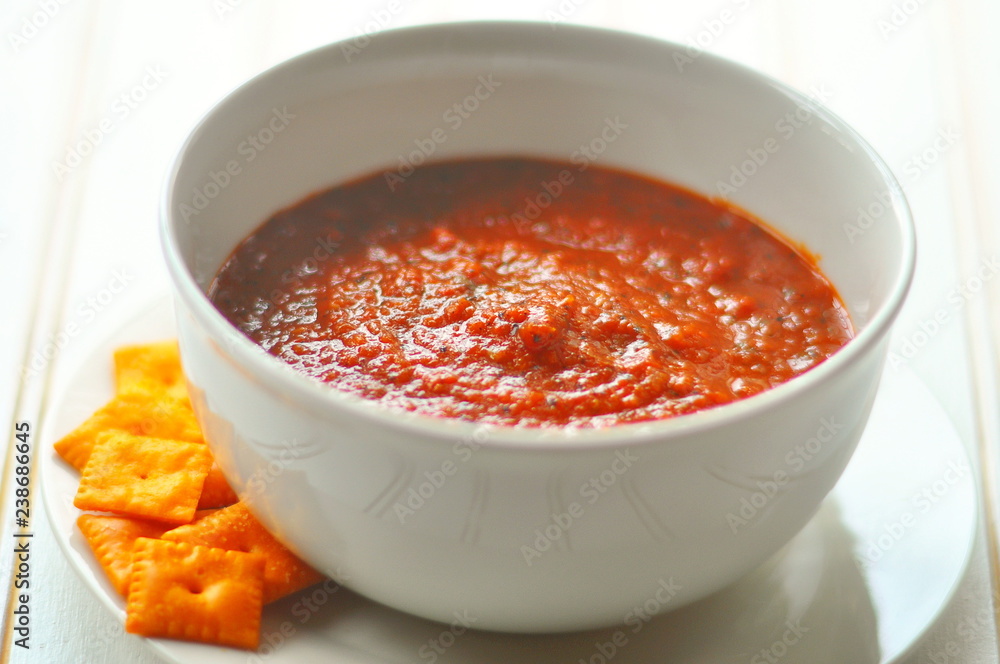 Roasted Red Pepper Soup with Cheese Crackers Roasted Red Pepper Soup with Cheese Crackers