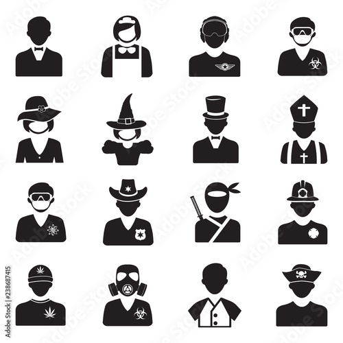 People Icons. Set 2. Black Flat Design. Vector Illustration.