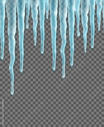 Seamless border with realistic icicles. Design template for merry christmas. Vector