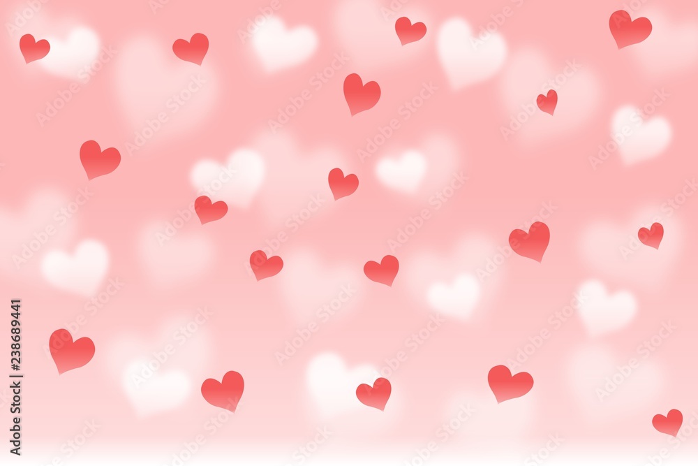 bokeh love hearts on pink background