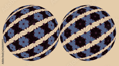 twins balloons floral geometrical patterns dark blue ivory