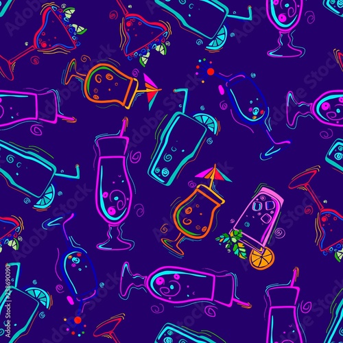 Seamless pattern with cocktails. 