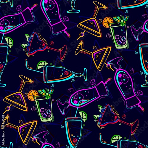 Seamless pattern with cocktails. 