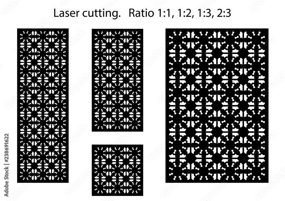 Set of decorative vector panels for laser cutting. Template for interior partition in arabesque style. Ratio 1:1,1:2,1:3,2:3