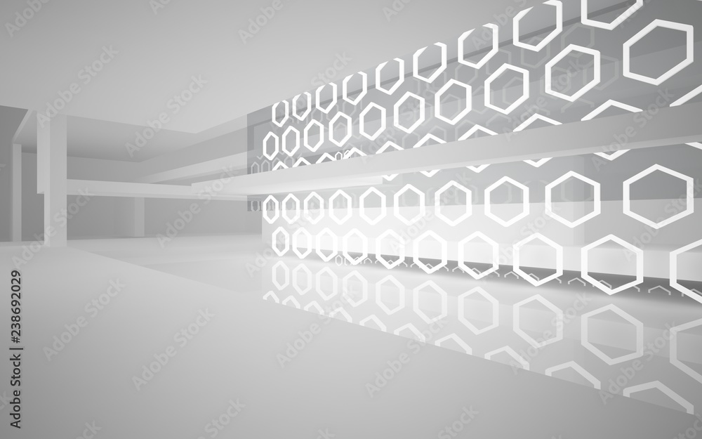 Fototapeta premium Abstract white interior of the future, with neon lighting. 3D illustration and rendering