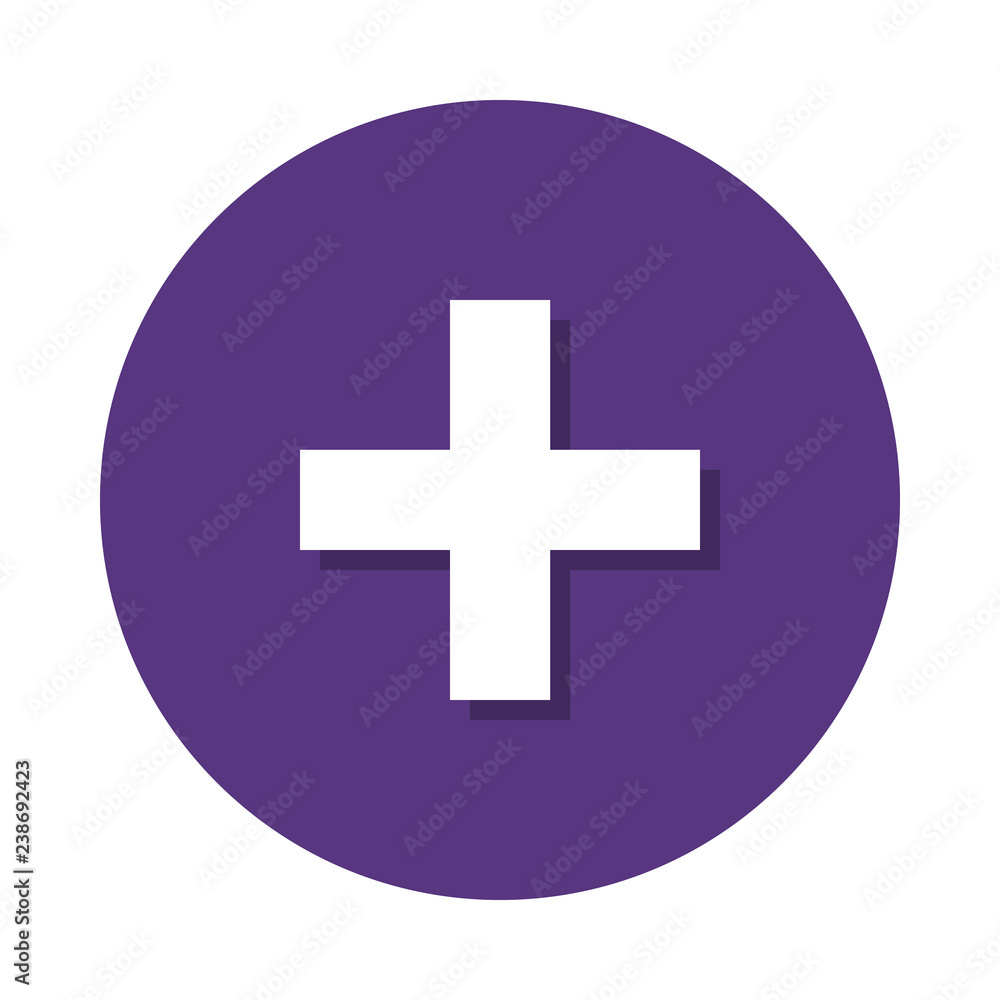 Obraz premium Flat icon addition on purple circle isolated on white background. Vector illustration.