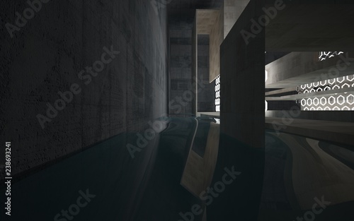 Fototapeta Naklejka Na Ścianę i Meble -  Abstract interior of concrete with blue water. Architectural background. 3D illustration and rendering 