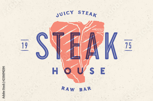 Steak, logo, meat label. Logo with steak silhouette