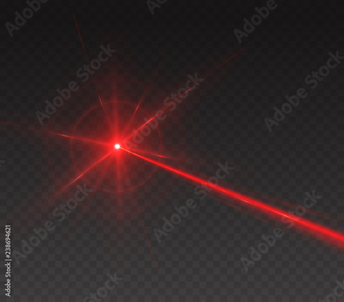 Laser beam isolated on transparent background. Abstract red shine light ray with glow flash. Vector neon line effect for your design.