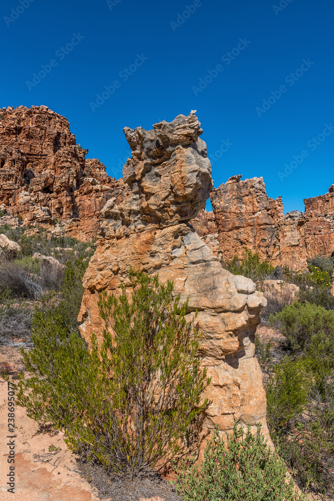 Rock formation, resembling a person with a crown, at Truitjieskraal