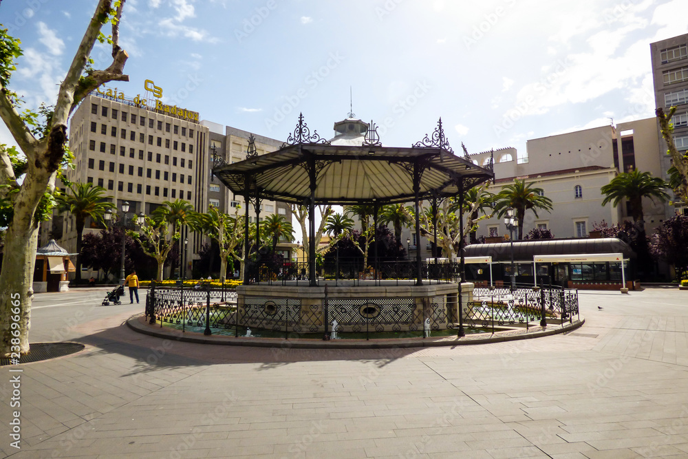 Badajoz, Spain - Circa April 2017: Gazebo at the Paseo de San Francisco square in Badajoz Badajoz, Spain - Circa April 2017: Gazebo at the Paseo de San Francisco square in Badajoz