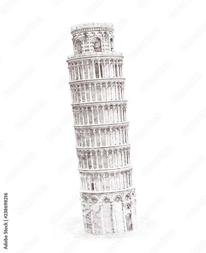 Leaning Tower of Pisa Black and White Graphite Pencil Pen and - Etsy