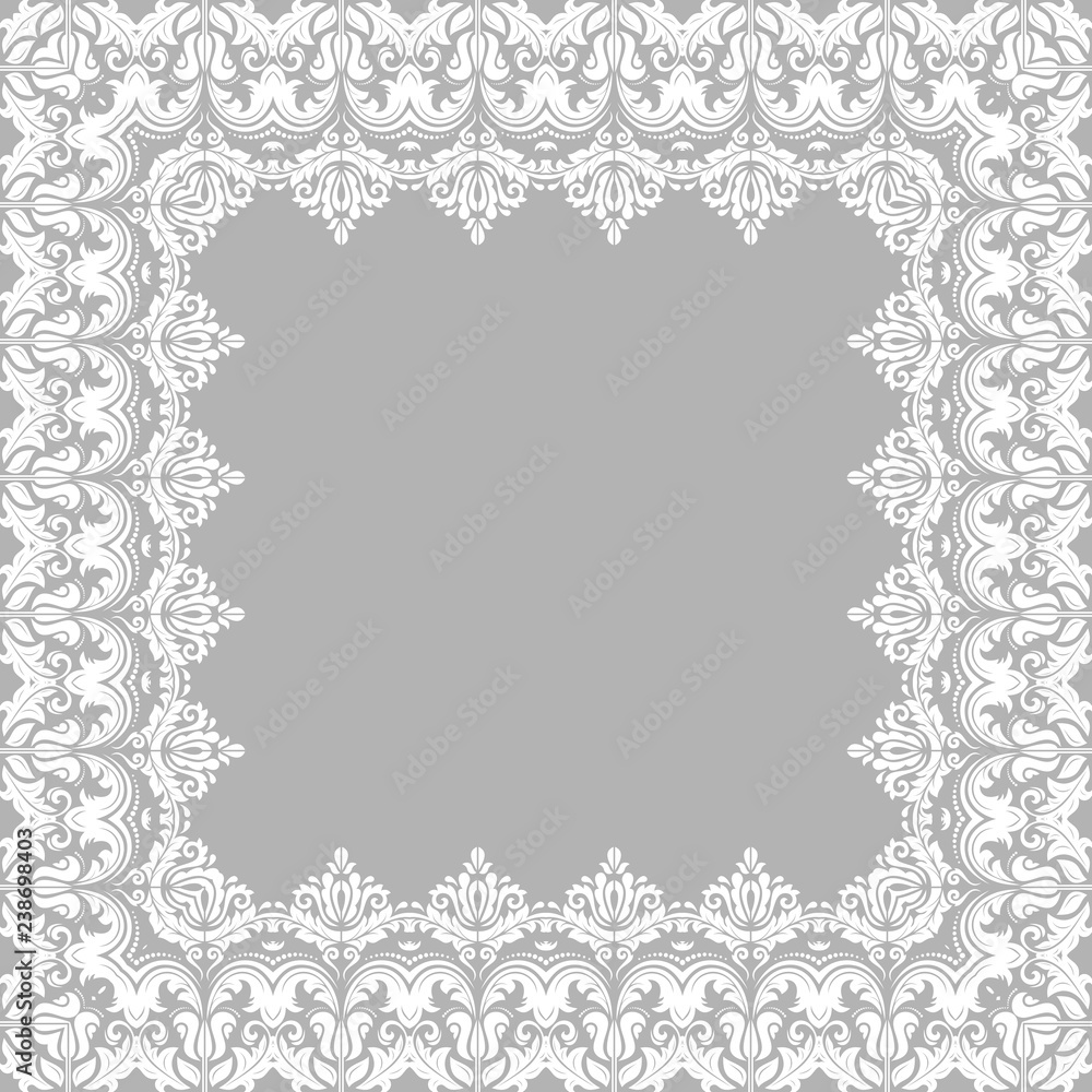 Classic square white frame with arabesques and orient elements. Abstract ornament with place for text. Vintage pattern