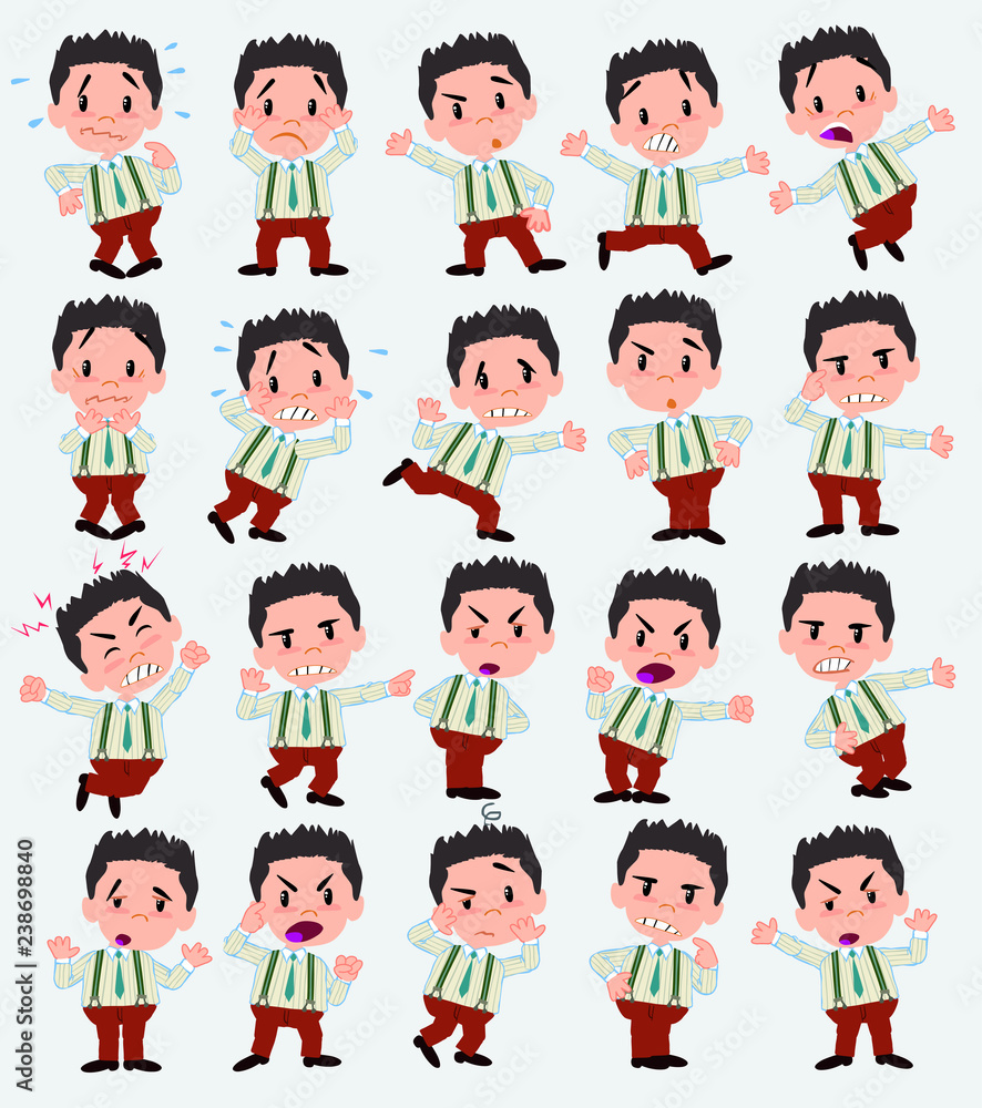 Cartoon character businessman in casual style. Set with different postures, attitudes and poses, always in negative attitude, doing different activities in vector vector illustrations. Cartoon character businessman in casual style. Set with different postures, attitudes and poses, always in negative attitude, doing different activities in vector vector illustrations.
