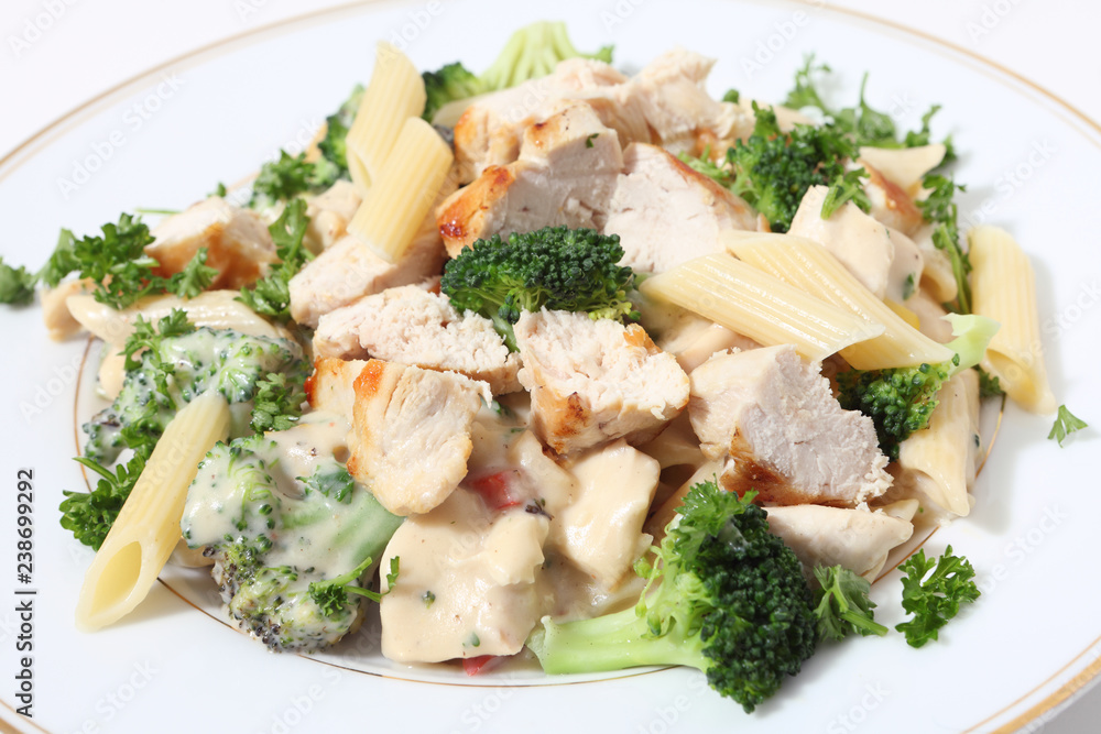 Grilled chicken broccoli and pasta in sauce Grilled chicken broccoli and pasta in sauce