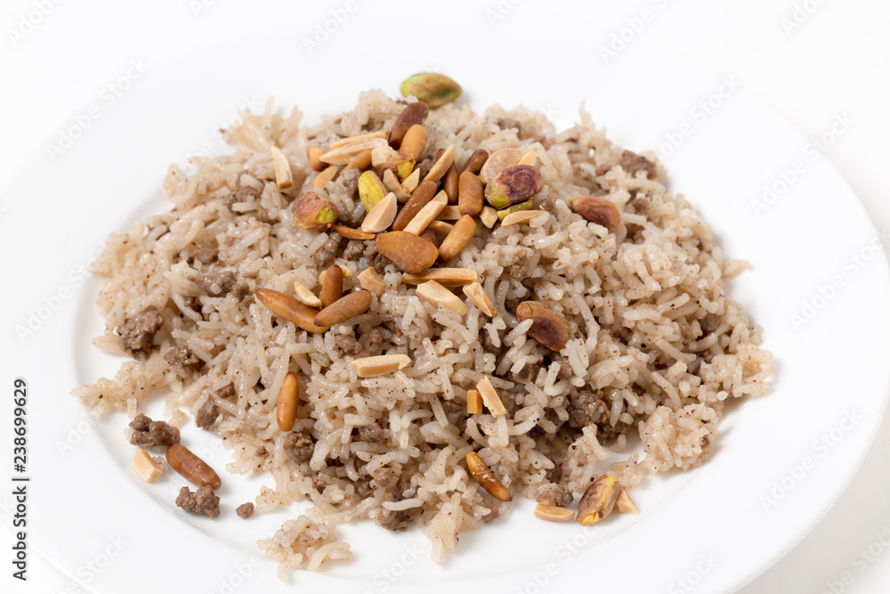 Spiced rice meat and nuts in the Arab style Spiced rice meat and nuts in the Arab style