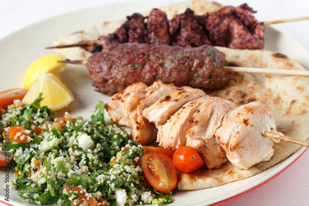 Kebabe bbq meal closeup