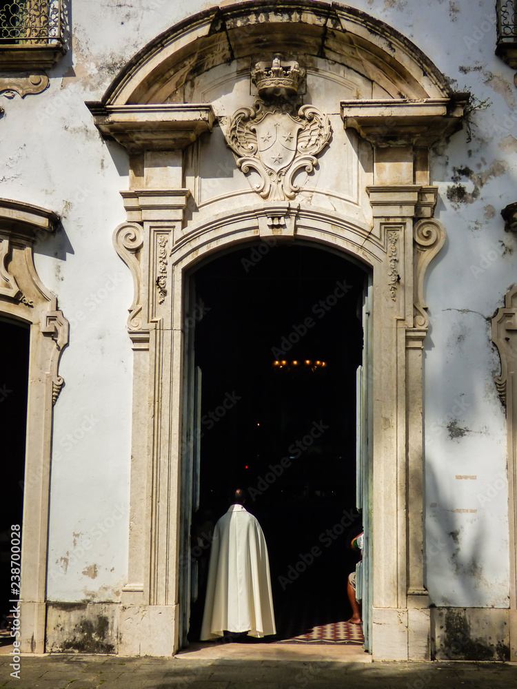 Clergyman at Church St. Thereza of Jesus of the Venerable Third Order of Mount Carmo, 18th century church in the historic center of Recife, Brazil