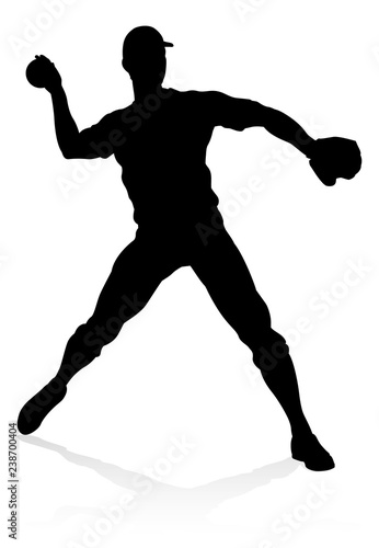Baseball player in sports pose detailed silhouette
