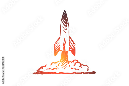Career, rocket, business, success, flying concept. Hand drawn isolated vector.