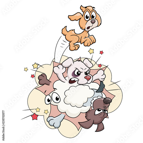 Cartoon illustration of fighting dogs 2