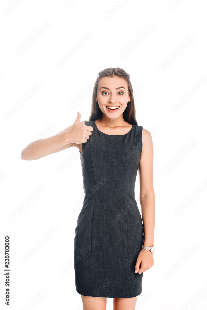 portrait of cheerful young woman showing thumb up isolated on white portrait of cheerful young woman showing thumb up isolated on white