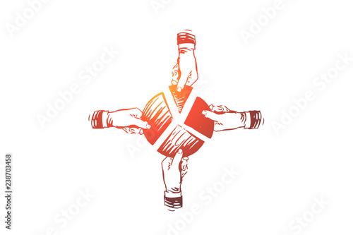Co working, teamwork concept. Hand drawn sketch isolated illustration