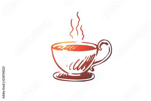 Cup, coffee, cappuccino, hot, americano concept. Hand drawn isolated vector.