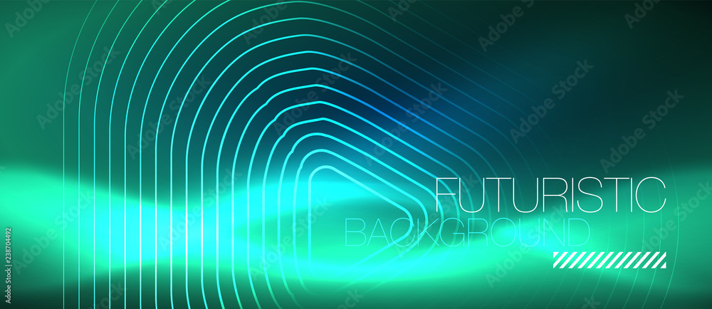 Neon glowing techno lines, hi-tech futuristic abstract background template with geometric shapes Neon glowing techno lines, hi-tech futuristic abstract background template with geometric shapes