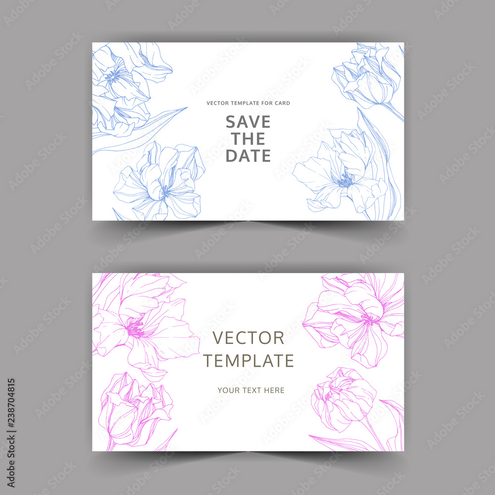 Vector Tulip engraved ink art. Wedding background card floral border. Thank you, rsvp, invitation card illustration .