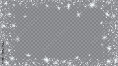 Falling snow background. Holiday illustration for christmas card. Bbright, White, Shimmer, Glowing, Scatter, Falling on a Transparent background.