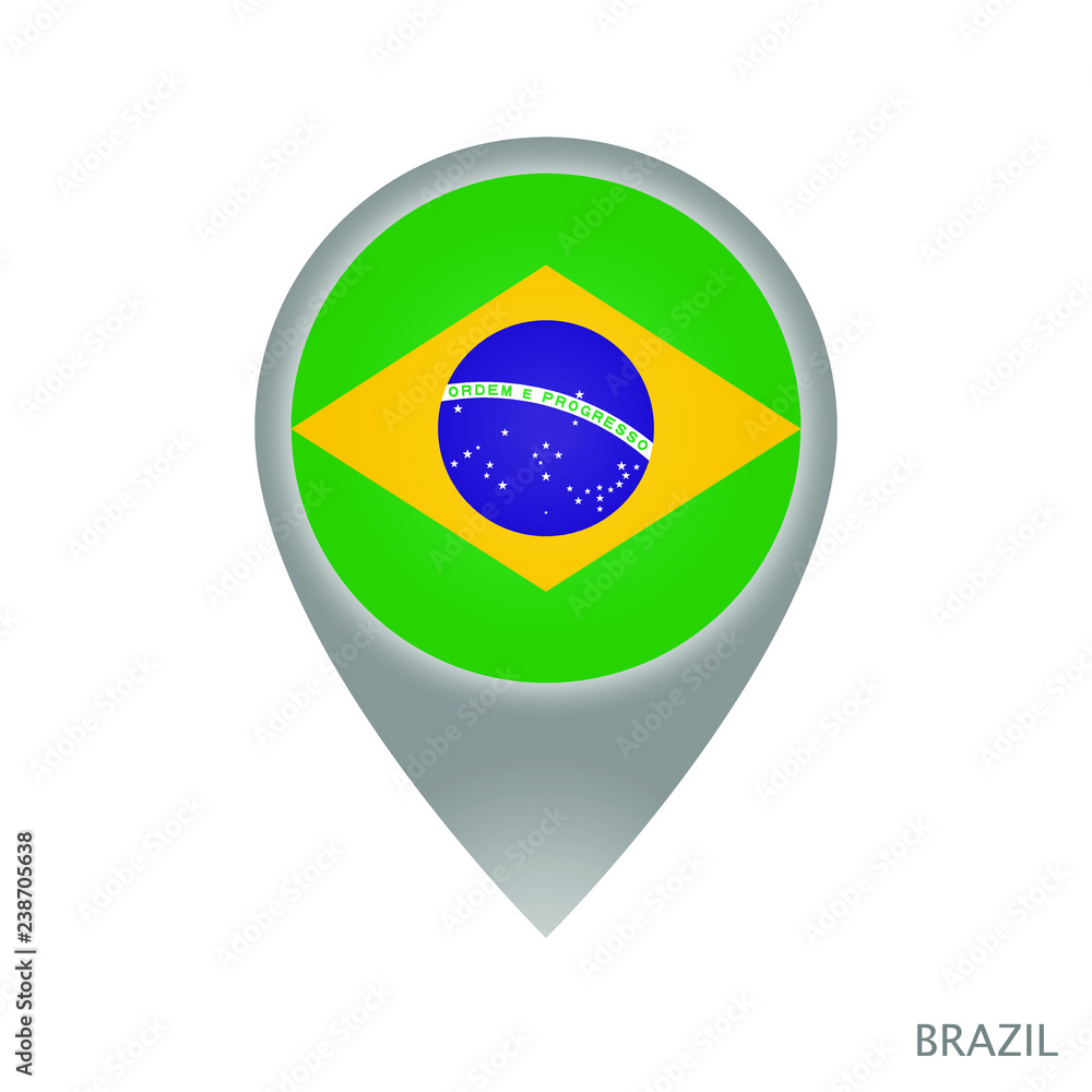 Map pointer with the flag of Brazil. Colorful pointer icon for map. Vector illustration.