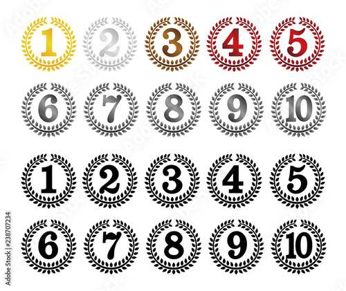 wreath frame ranking illustration set . from 1st place to 10th place. Color version and black version.