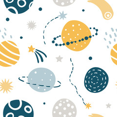 Crédence de cuisine Cosmos patrons Cute Kids Space Vector Seamless Pattern  © Elena