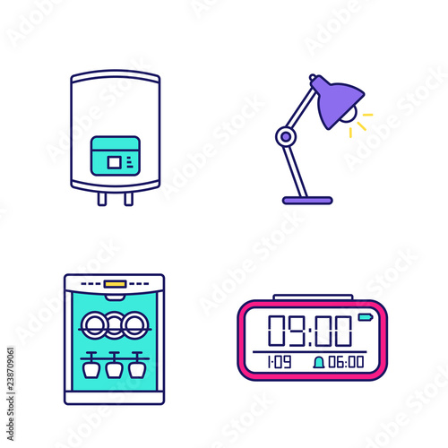 Household appliance color icons set
