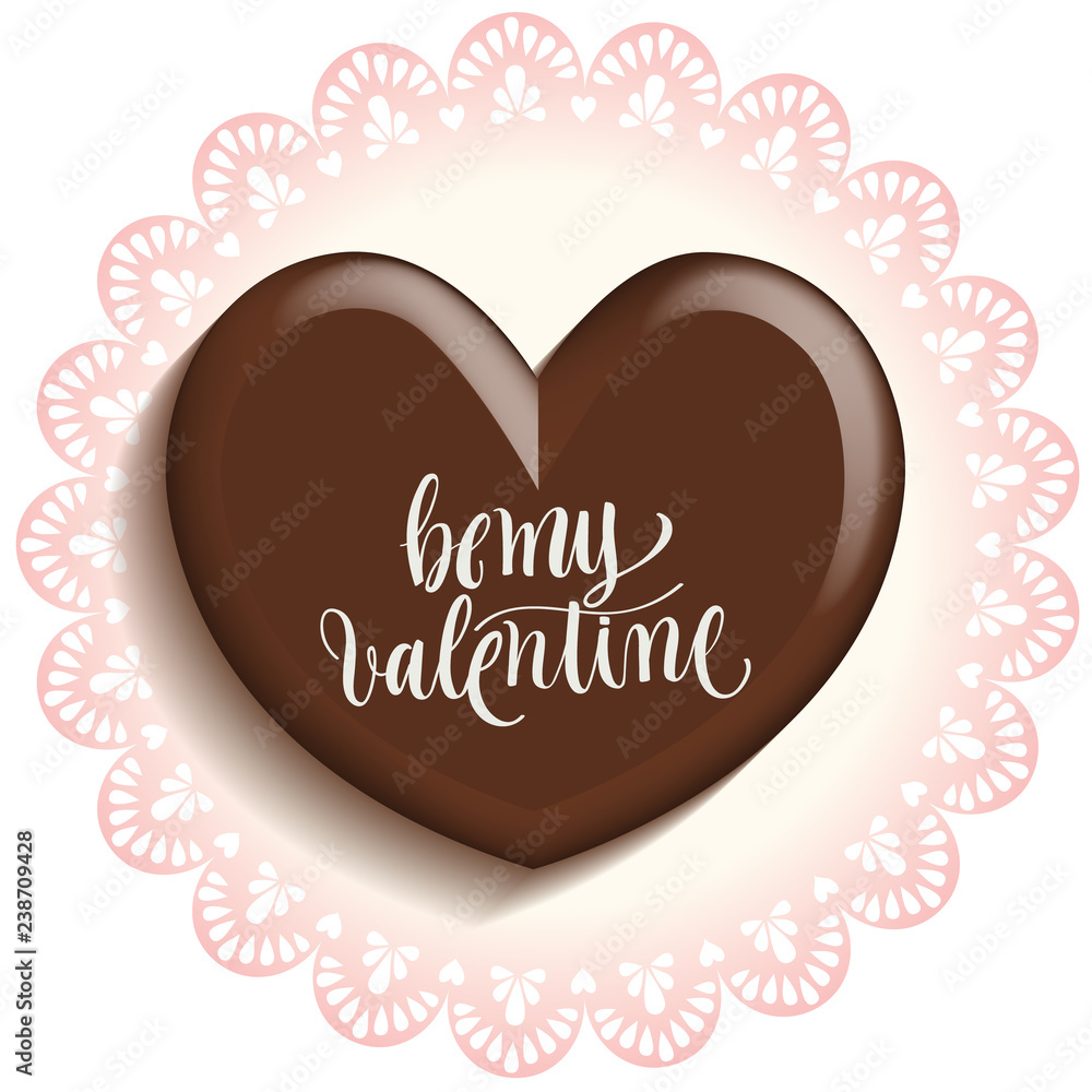 heart chocolate for valentines day on lace doilies paper with calligraphy vector illustration