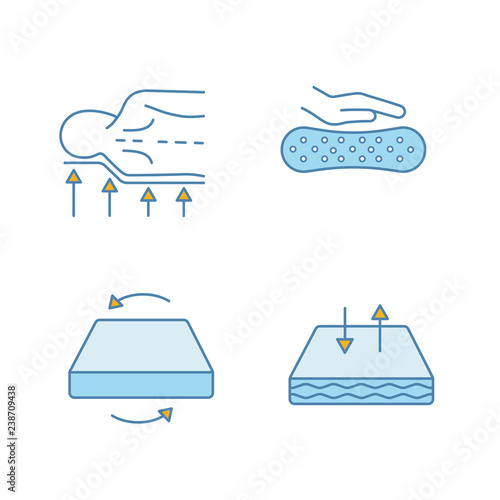 Orthopedic mattress color icons set
